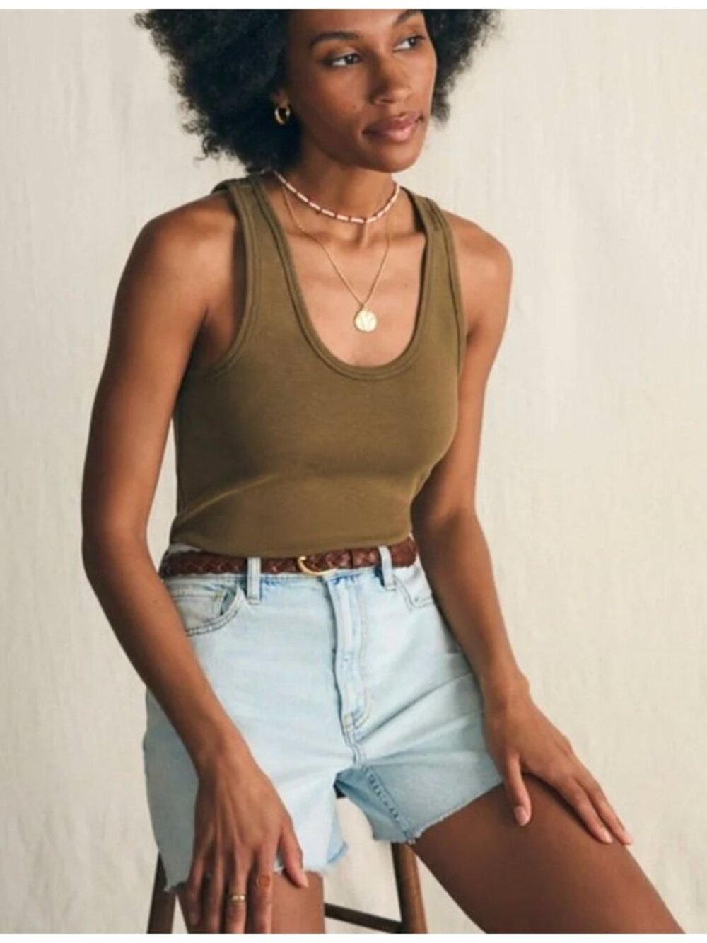 NWT Faherty Sunwashed Ribbed Tank Military Olive Green-sz Small